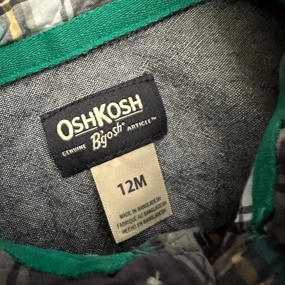 OshKosh B’Gosh Rustic Plaid Long-Sleeve Baby Boy Long Sleeve Bodysuit Shirt 12M